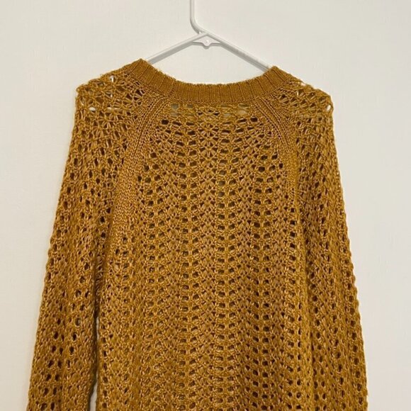 AMERICAN EAGLE Mustard Yellow Golden White Open Knit Chunky Oversized Sweater M - Picture 11 of 12